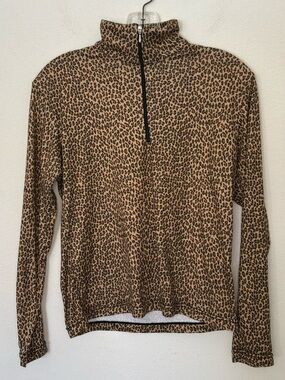 NILS Sportswear Women’s Leopard Print Quarter Zip Pullover Top Size Medium